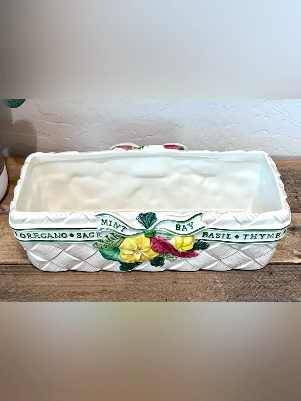 VTG 1996 Fitz and Floyd Herb Garden Ceramic Rectangular Planter Vase Box 12